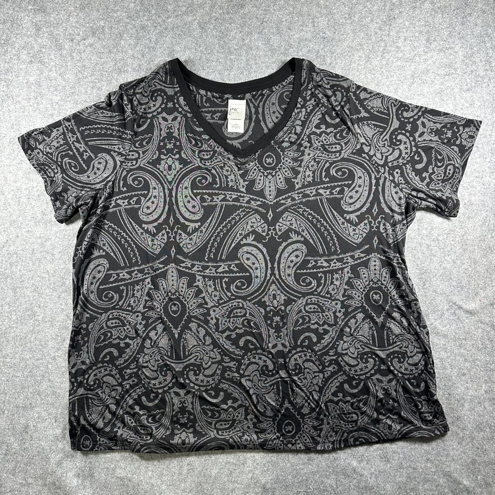 Just My Size Paisley V-Neck T-Shirt 3X Black/Grey Lightweight Jersey